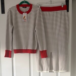 Chic Red and Gray Striped Pencil Skirt